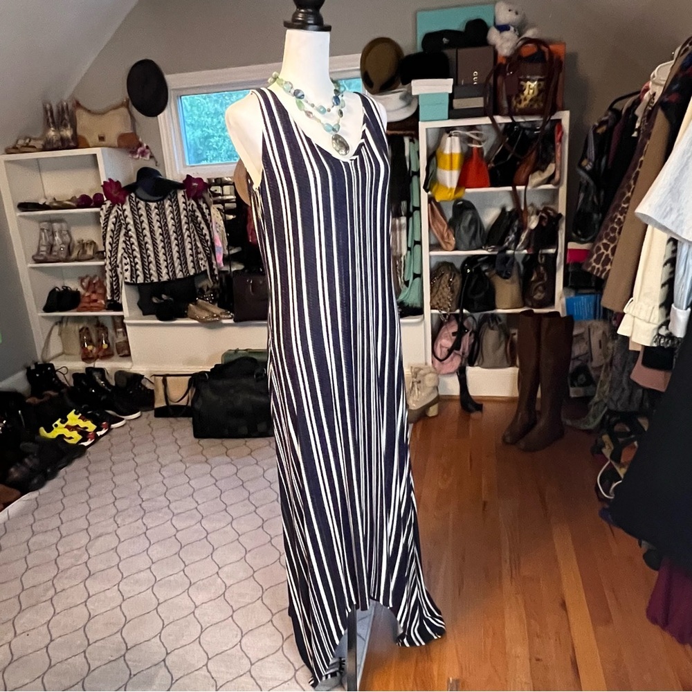 Tommy Bahama Anoche Sleeveless Stripe Shift HI-LOW Maxi Dress Sz M - Picture 4 of 14